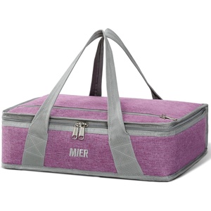 image:imageMIER Insulated Casserole Carrier Fits 9x13 Baking DishesFoil Pans Double Food Carriers Bag Thermal Holder for Hot or Cold Food Lasagna Lugger Potluck Parties Picnic Travel PurplePurple