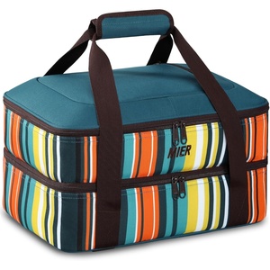 image:imageMIER Insulated Casserole Carrier Fits 9x13 Baking DishesFoil Pans Double Food Carriers Bag Thermal Holder for Hot or Cold Food Lasagna Lugger Potluck Parties Picnic Travel Purplepeacock blue