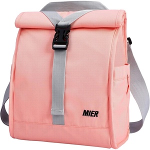 image:imageMIER Insulated Lunch Bag Roll Top Lunchbox for Women Men Adults Foldable Rolltop Lunch Tote with Shoulder Strap for Work Office Picnic Water Bottle Holder RedPink