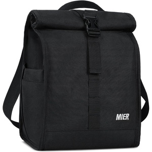 image:imageMIER Insulated Lunch Bag Roll Top Lunchbox for Women Men Adults Foldable Rolltop Lunch Tote with Shoulder Strap for Work Office Picnic Water Bottle Holder RedBlack