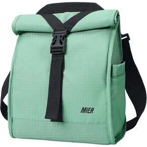 image:imageMIER Insulated Lunch Bag Roll Top Lunchbox for Women Men Adults Foldable Rolltop Lunch Tote with Shoulder Strap for Work Office Picnic Water Bottle Holder RedGreen