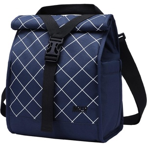 image:imageMIER Insulated Lunch Bag Roll Top Lunchbox for Women Men Adults Foldable Rolltop Lunch Tote with Shoulder Strap for Work Office Picnic Water Bottle Holder RedBlue