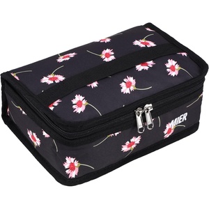image:imageMIER Insulated Lunch Box for Men Women Kids Portable Small Lunch Bag 9 CAN Compact Thermal Mini Cooler for School Work Picnic BlueBlack Flower