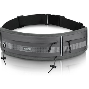 image:imageMIER Running Belt for Men Women Slim Fanny Pack Phone Holder Jogging Pouch with Marathon Bib Clip Runner Waist Pack for Walking Cycling for Keys Cards amp Essentials PinkGray
