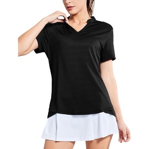 image:imageMIER Womens Golf Polo Shirts Collarless Short Sleeve Tennis Running TShirts VNeck Cooling Summer TeeBlack