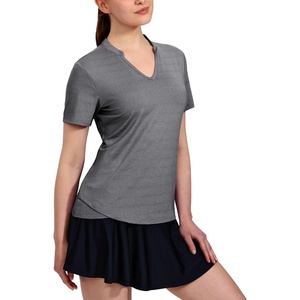image:imageMIER Womens Golf Polo Shirts Collarless Short Sleeve Tennis Running TShirts VNeck Cooling Summer TeeDark Gray