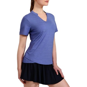 image:imageMIER Womens Golf Polo Shirts Collarless Short Sleeve Tennis Running TShirts VNeck Cooling Summer TeeHeather Blue