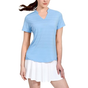 image:imageMIER Womens Golf Polo Shirts Collarless Short Sleeve Tennis Running TShirts VNeck Cooling Summer TeeLight Blue
