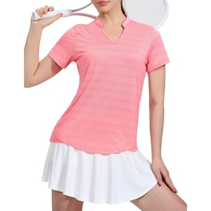 image:imageMIER Womens Golf Polo Shirts Collarless Short Sleeve Tennis Running TShirts VNeck Cooling Summer TeePeachy Pink