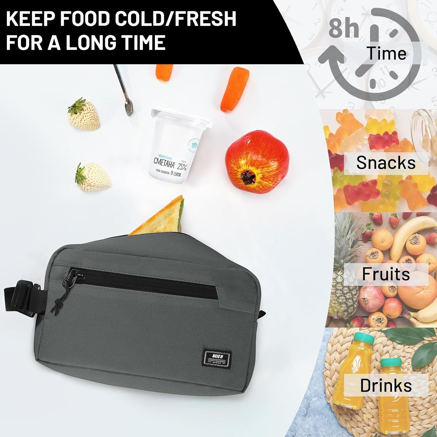 image:imageMIER Freezable Snack Bags Small Frozen Mini Cooler Lunch Bag Freezer Insulated Pouch for Kids Adults Work School Travel Onthego BlueBlackGray