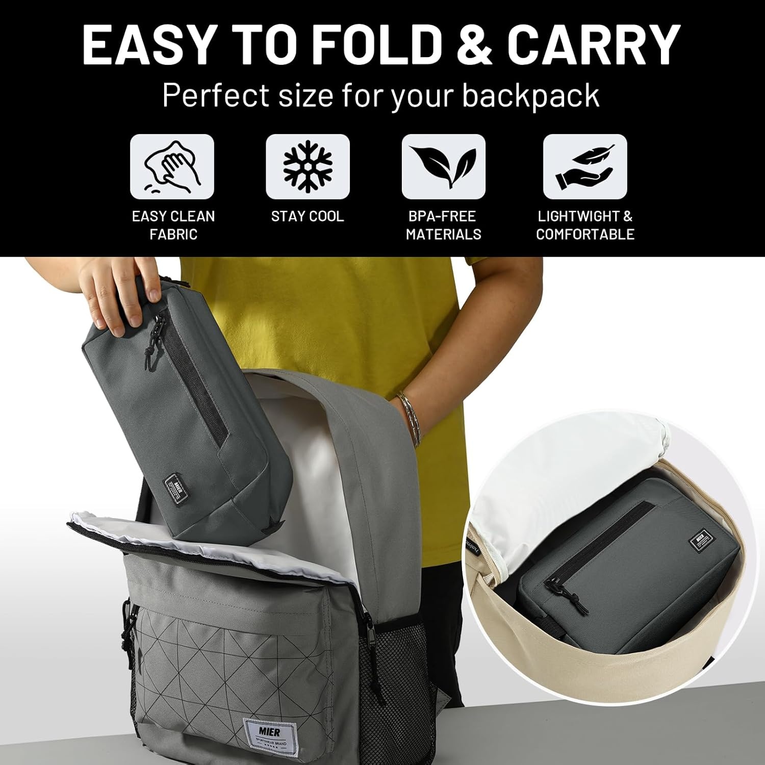 image:imageMIER Freezable Snack Bags Small Frozen Mini Cooler Lunch Bag Freezer Insulated Pouch for Kids Adults Work School Travel Onthego BlueBlackGray