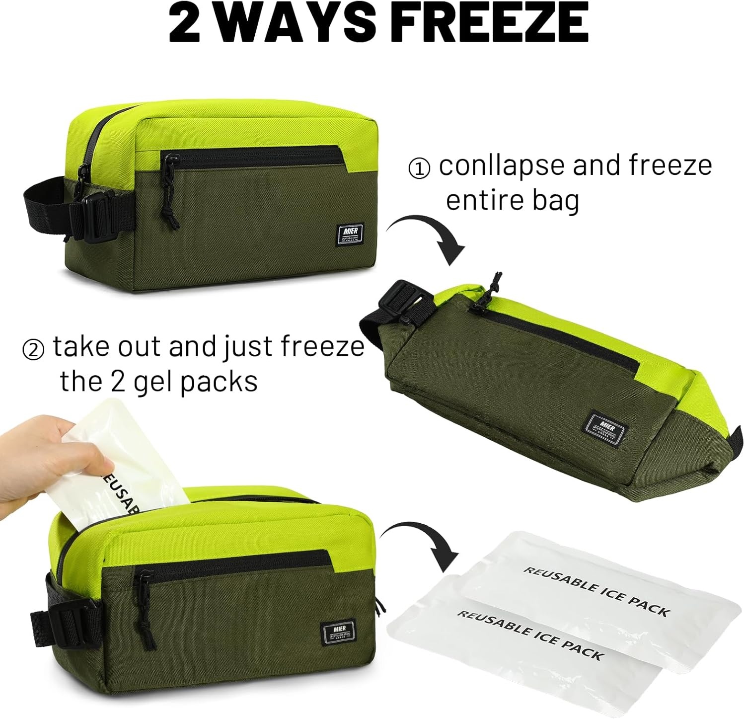 image:imageMIER Freezable Snack Bags Small Frozen Mini Cooler Lunch Bag Freezer Insulated Pouch for Kids Adults Work School Travel Onthego BlueBlackGreenOlive