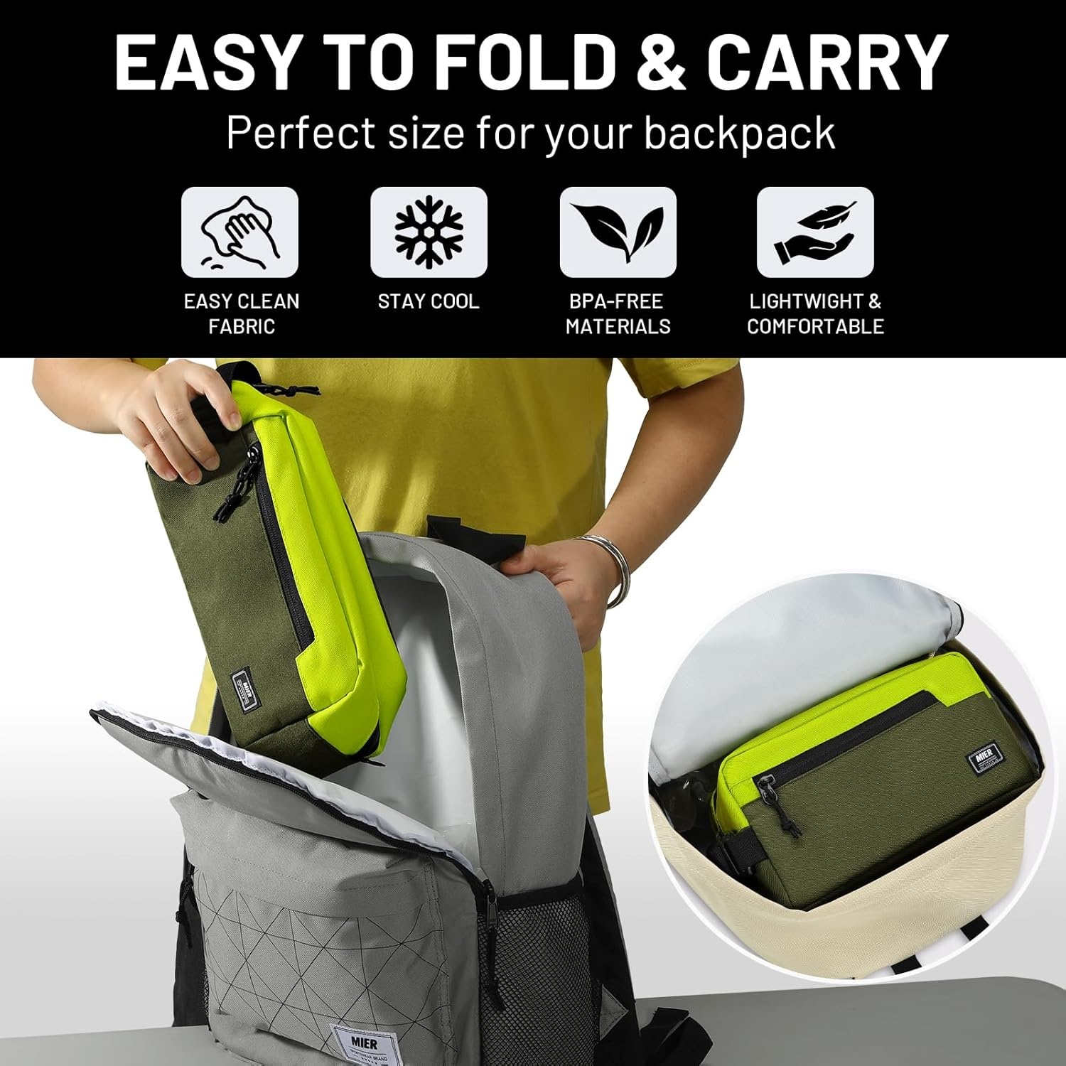 image:imageMIER Freezable Snack Bags Small Frozen Mini Cooler Lunch Bag Freezer Insulated Pouch for Kids Adults Work School Travel Onthego BlueBlackGreenOlive