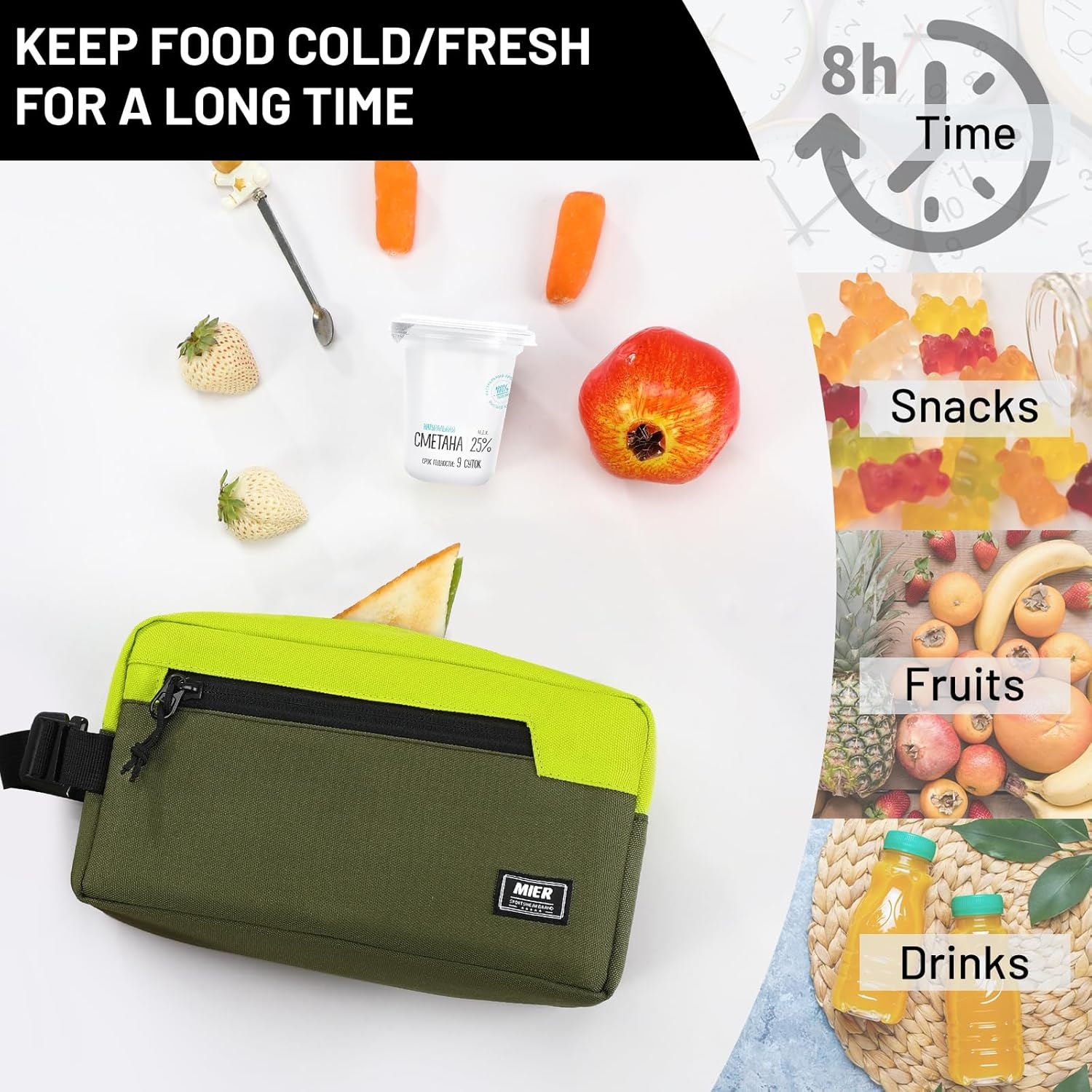 image:imageMIER Freezable Snack Bags Small Frozen Mini Cooler Lunch Bag Freezer Insulated Pouch for Kids Adults Work School Travel Onthego BlueBlackGreenOlive