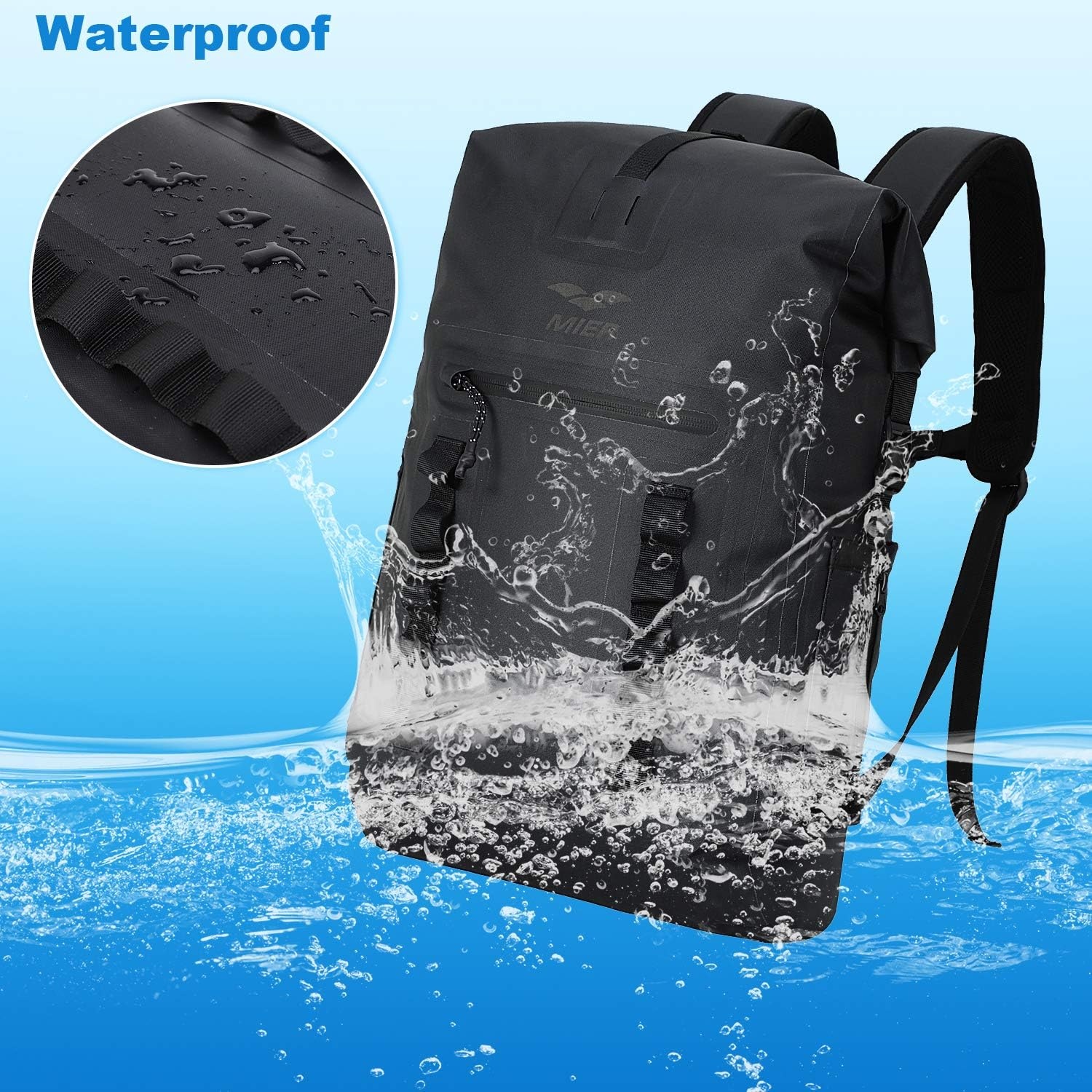 image:imageMIER Dry Bag Waterproof Backpack 30L Dry Sack Heavy Duty RollTop Closure for Kayaking Beach Boating Swimming SurfingBlack
