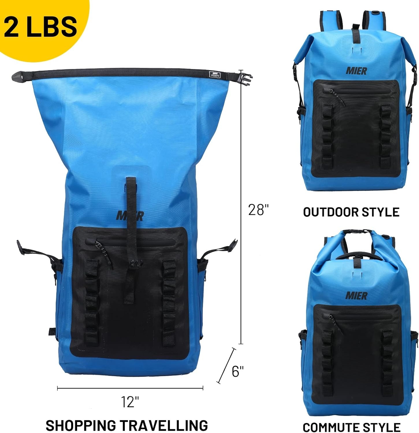 image:imageMIER Dry Bag Waterproof Backpack 30L Dry Sack Heavy Duty RollTop Closure for Kayaking Beach Boating Swimming SurfingBlue