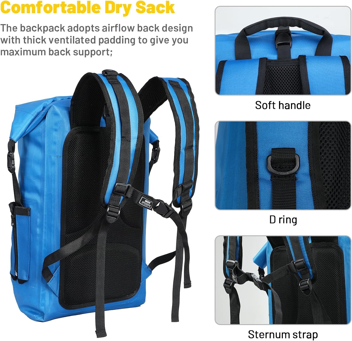 image:imageMIER Dry Bag Waterproof Backpack 30L Dry Sack Heavy Duty RollTop Closure for Kayaking Beach Boating Swimming SurfingBlue