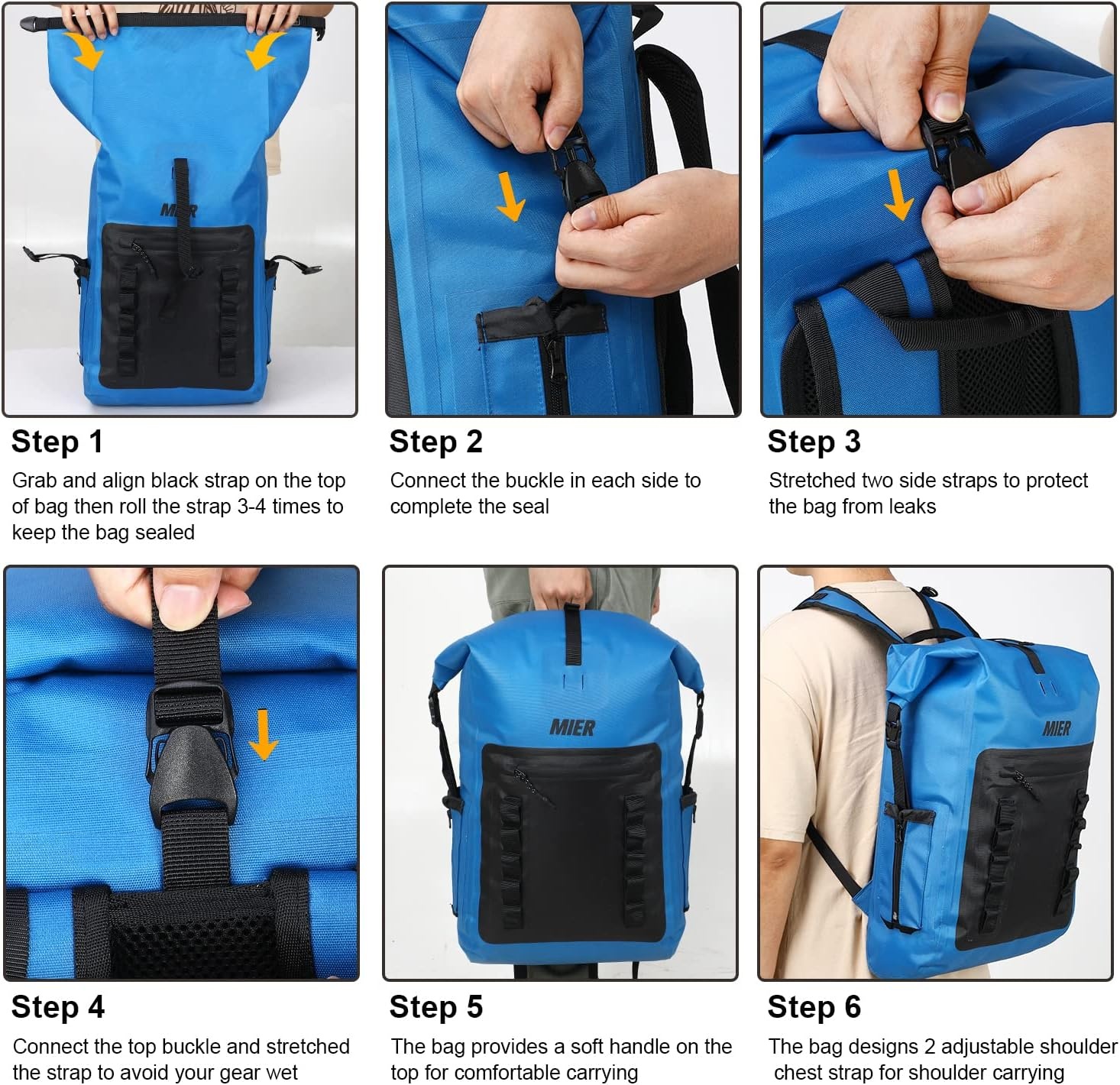 image:imageMIER Dry Bag Waterproof Backpack 30L Dry Sack Heavy Duty RollTop Closure for Kayaking Beach Boating Swimming SurfingBlue
