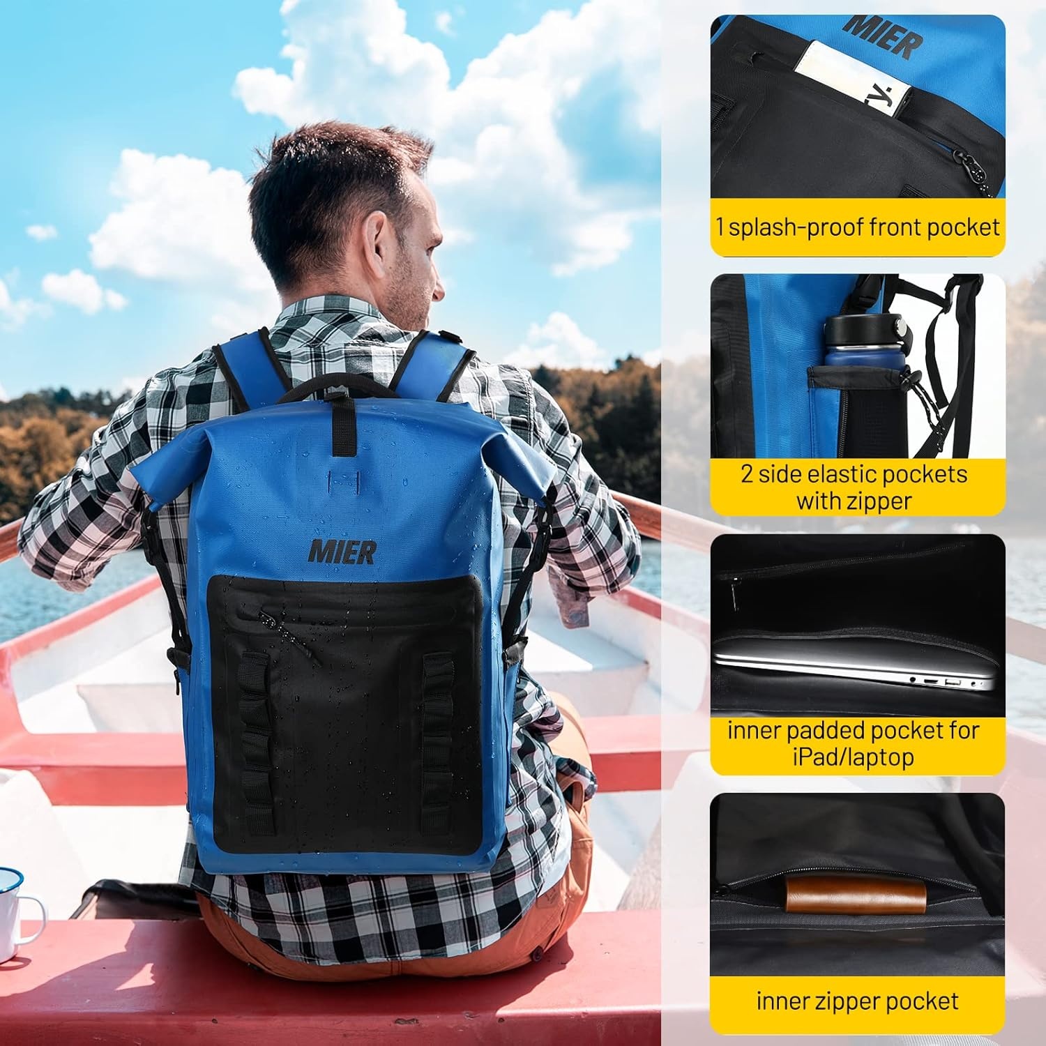 image:imageMIER Dry Bag Waterproof Backpack 30L Dry Sack Heavy Duty RollTop Closure for Kayaking Beach Boating Swimming SurfingBlue