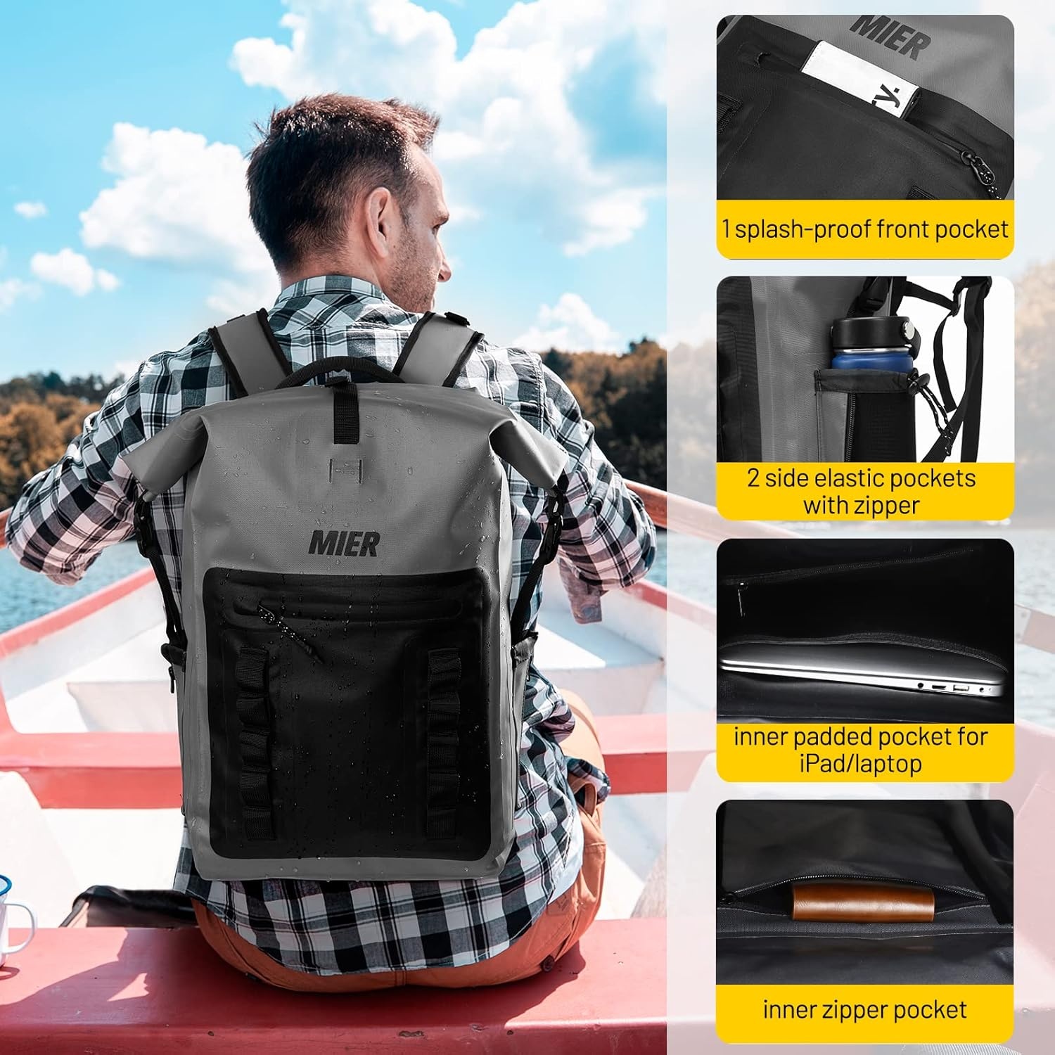 image:imageMIER Dry Bag Waterproof Backpack 30L Dry Sack Heavy Duty RollTop Closure for Kayaking Beach Boating Swimming SurfingDark Gray