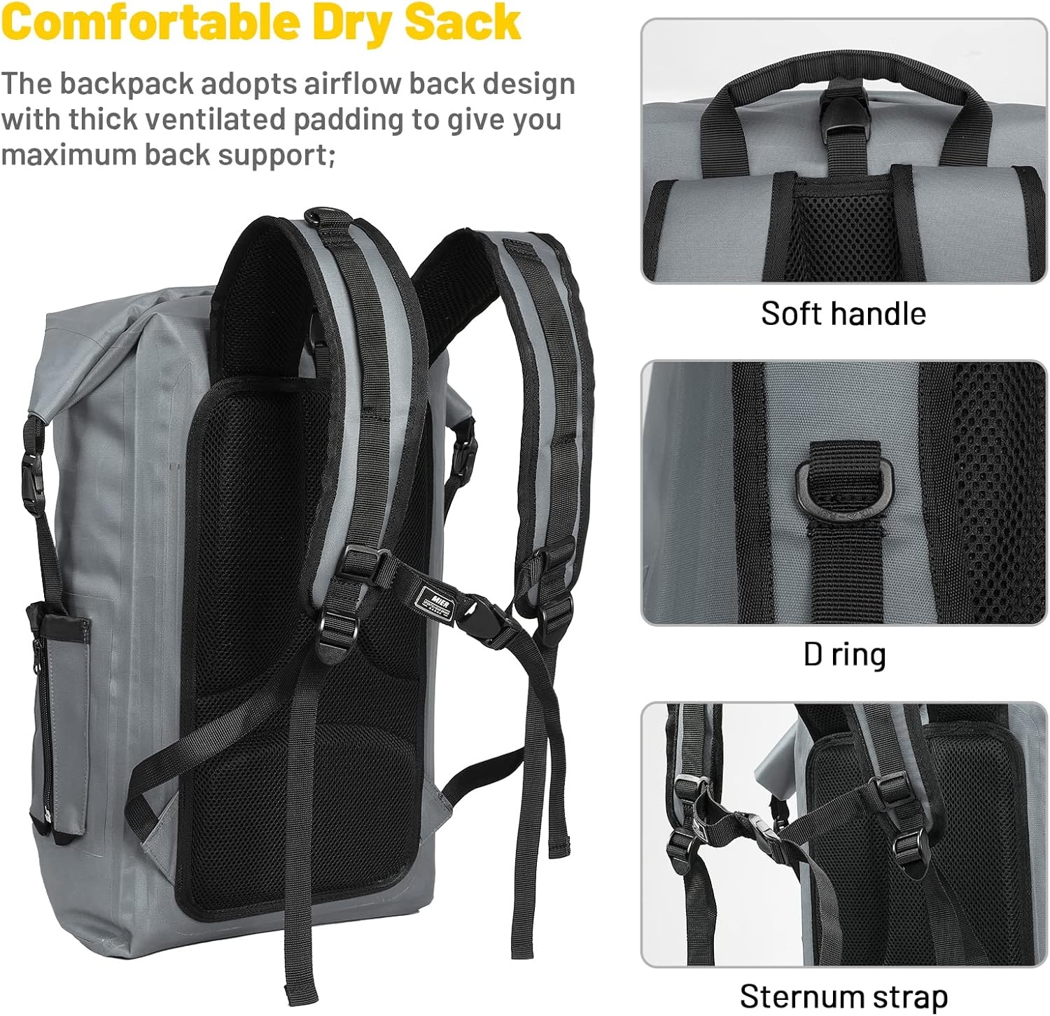 image:imageMIER Dry Bag Waterproof Backpack 30L Dry Sack Heavy Duty RollTop Closure for Kayaking Beach Boating Swimming SurfingDark Gray