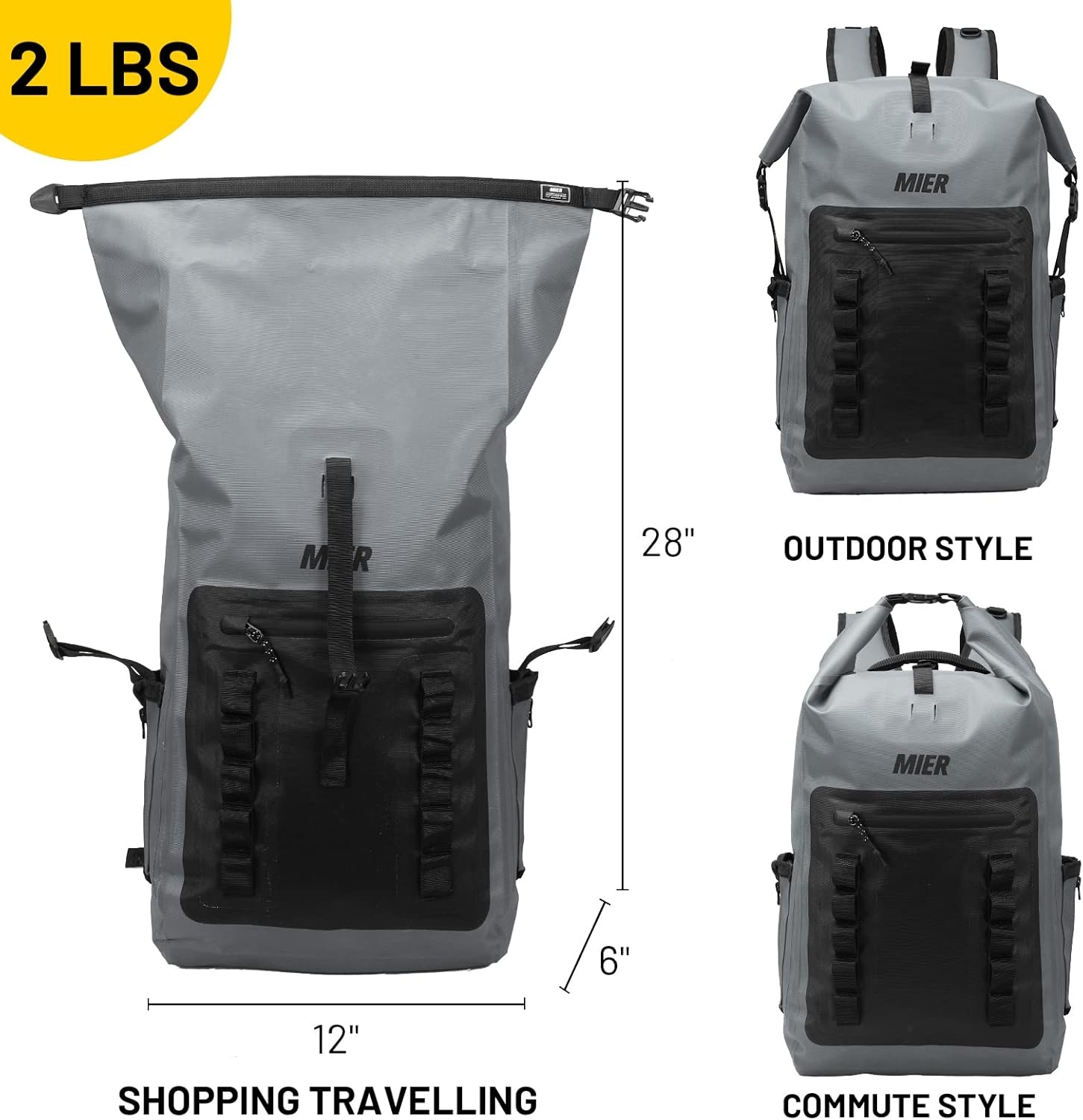 image:imageMIER Dry Bag Waterproof Backpack 30L Dry Sack Heavy Duty RollTop Closure for Kayaking Beach Boating Swimming SurfingDark Gray