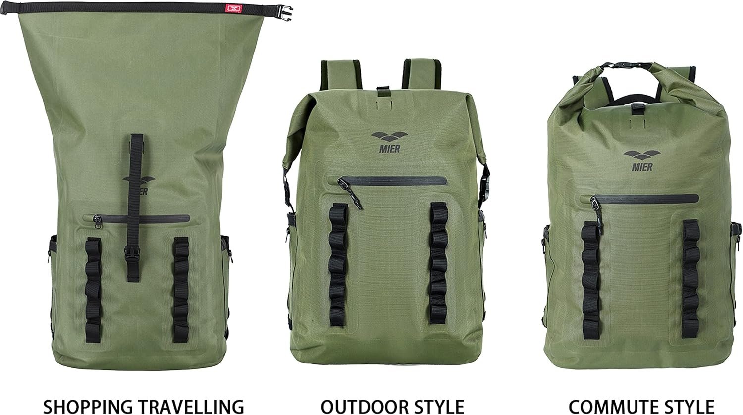 image:imageMIER Dry Bag Waterproof Backpack 30L Dry Sack Heavy Duty RollTop Closure for Kayaking Beach Boating Swimming SurfingDark Green