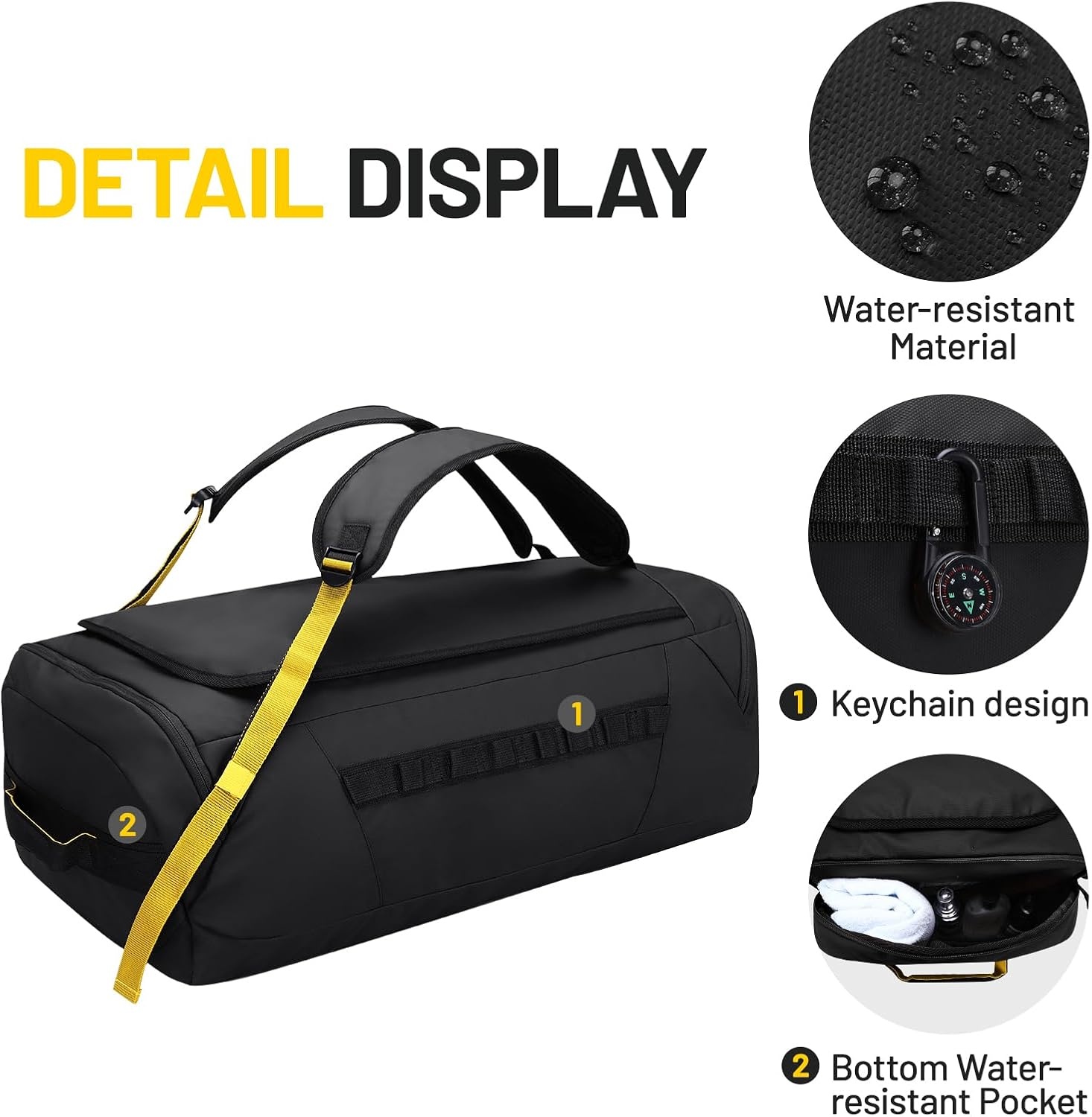 image:imageMIER Foldable Travel Duffle Backpack Lightweight Large Duffel Bag with Shoes Compartment for Traveling Camping Hiking Weekender for Men Women Water amp Wear Resistant 60L Black