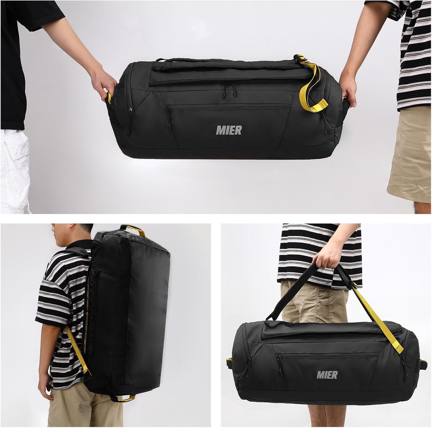 image:imageMIER Foldable Travel Duffle Backpack Lightweight Large Duffel Bag with Shoes Compartment for Traveling Camping Hiking Weekender for Men Women Water amp Wear Resistant 60L Black
