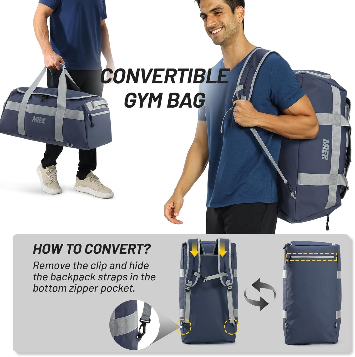 image:imageMIER Gym Bag for Men Large Duffel Backpack with Shoe Compartment 60L Convertible Duffle Bags Weekender Overnight Bag for Gym Sports Travel Dark TealBlue