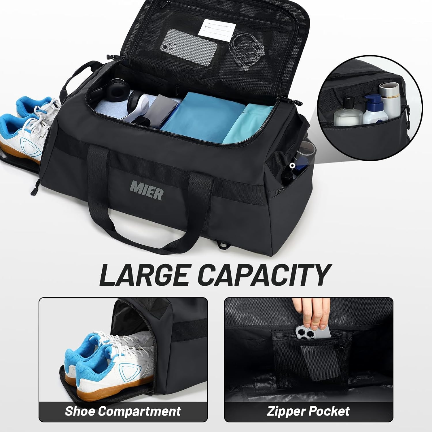 image:imageMIER Gym Bag for Men Large Duffel Backpack with Shoe Compartment 60L Convertible Duffle Bags Weekender Overnight Bag for Gym Sports Travel Dark TealBlack