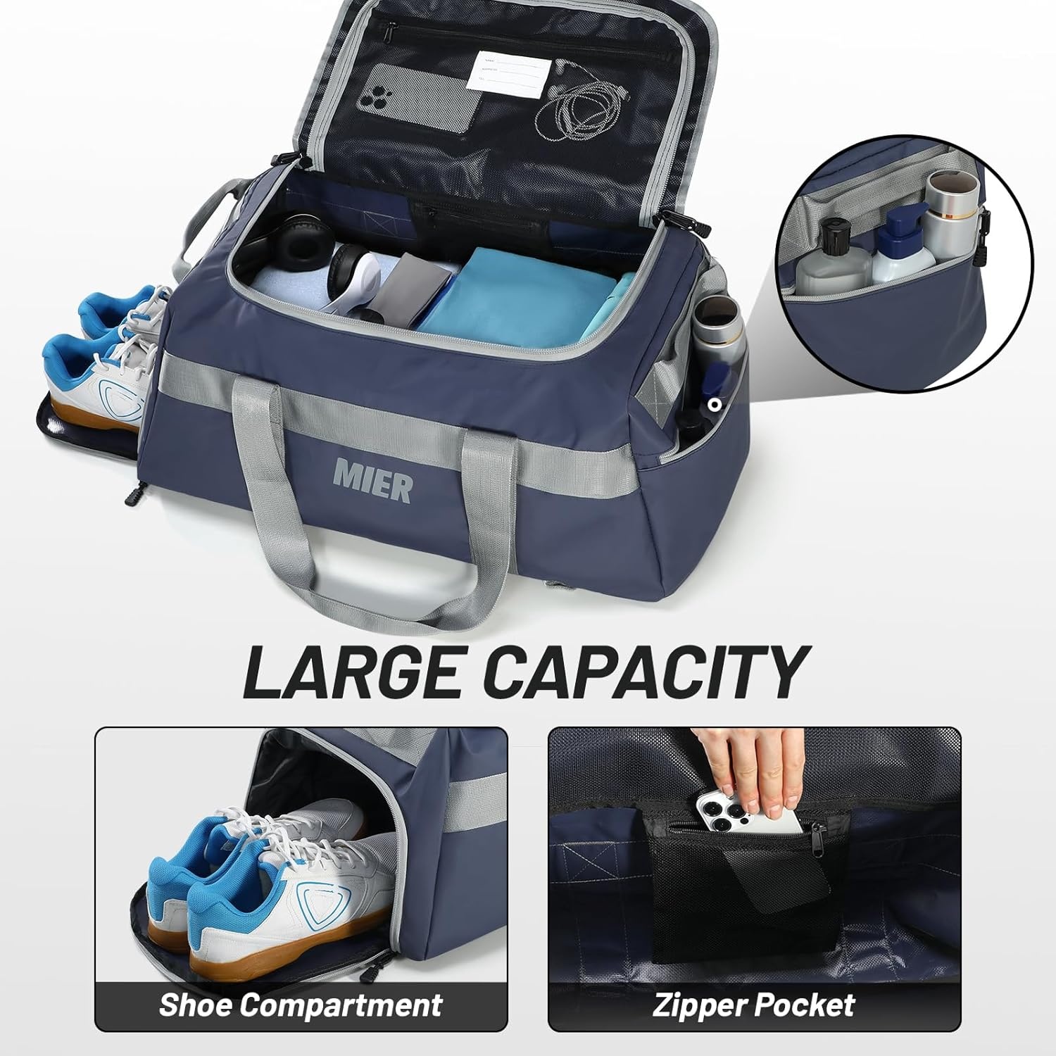 image:imageMIER Gym Bag for Men Large Duffel Backpack with Shoe Compartment 60L Convertible Duffle Bags Weekender Overnight Bag for Gym Sports Travel Dark TealBlue