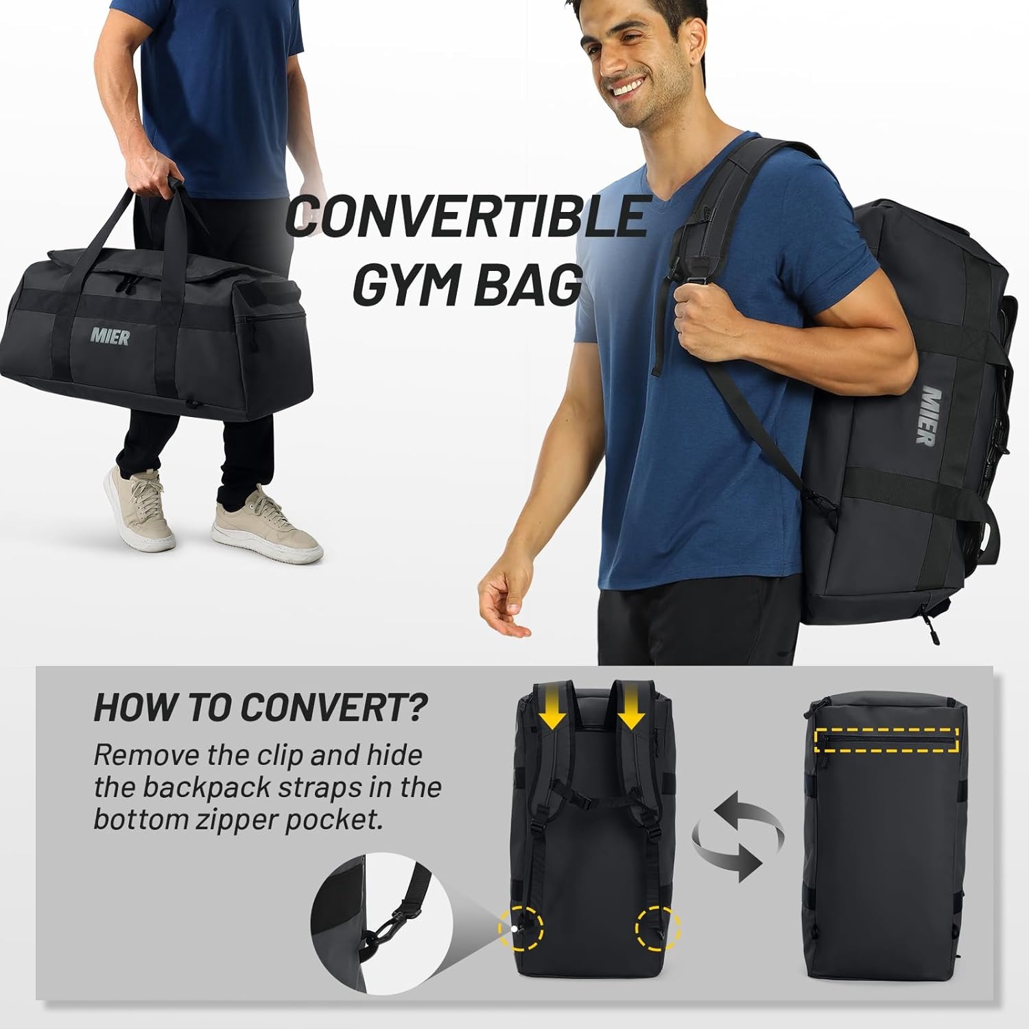 image:imageMIER Gym Bag for Men Large Duffel Backpack with Shoe Compartment 60L Convertible Duffle Bags Weekender Overnight Bag for Gym Sports Travel Dark TealBlack