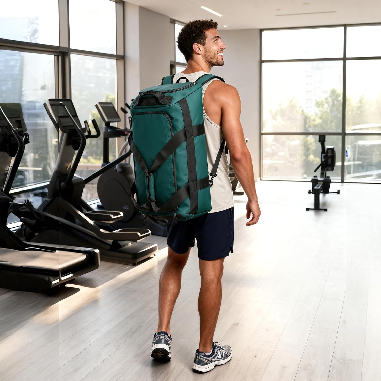 image:imageMIER Gym Bag for Men Large Duffel Backpack with Shoe Compartment 60L Convertible Duffle Bags Weekender Overnight Bag for Gym Sports Travel Dark TealDark Teal