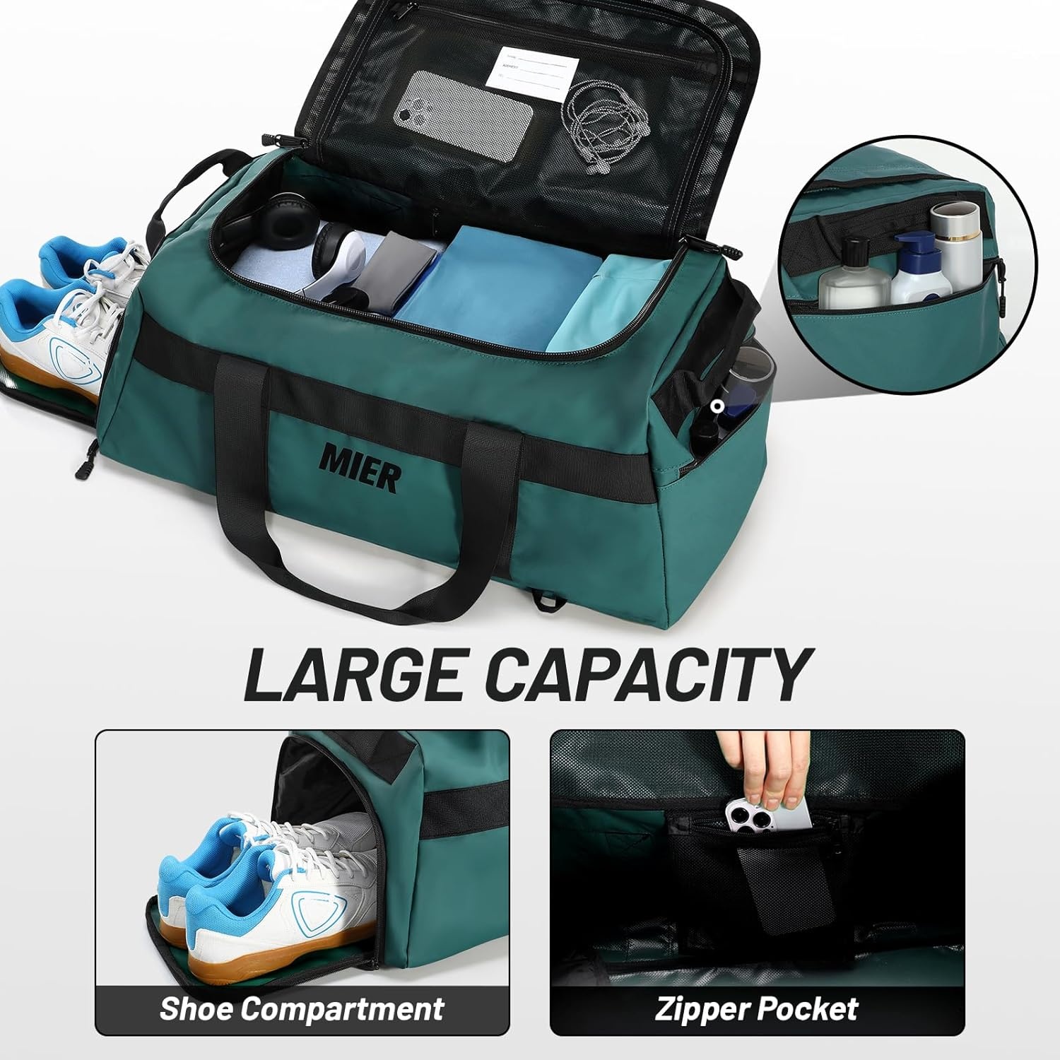 image:imageMIER Gym Bag for Men Large Duffel Backpack with Shoe Compartment 60L Convertible Duffle Bags Weekender Overnight Bag for Gym Sports Travel Dark TealDark Teal