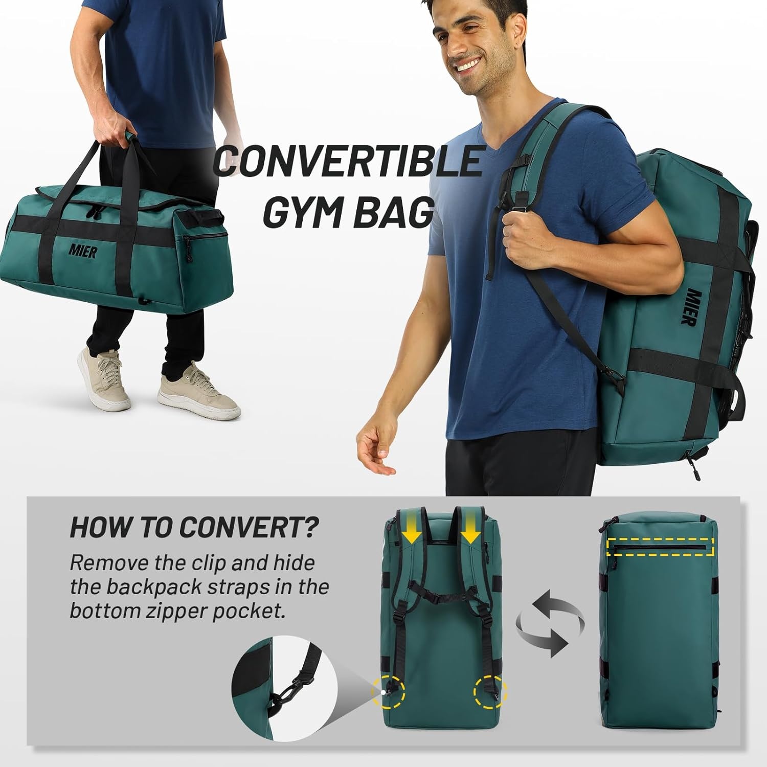 image:imageMIER Gym Bag for Men Large Duffel Backpack with Shoe Compartment 60L Convertible Duffle Bags Weekender Overnight Bag for Gym Sports Travel Dark TealDark Teal