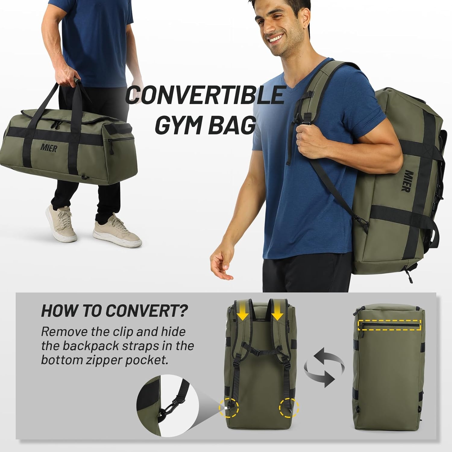 image:imageMIER Gym Bag for Men Large Duffel Backpack with Shoe Compartment 60L Convertible Duffle Bags Weekender Overnight Bag for Gym Sports Travel Dark TealGreen