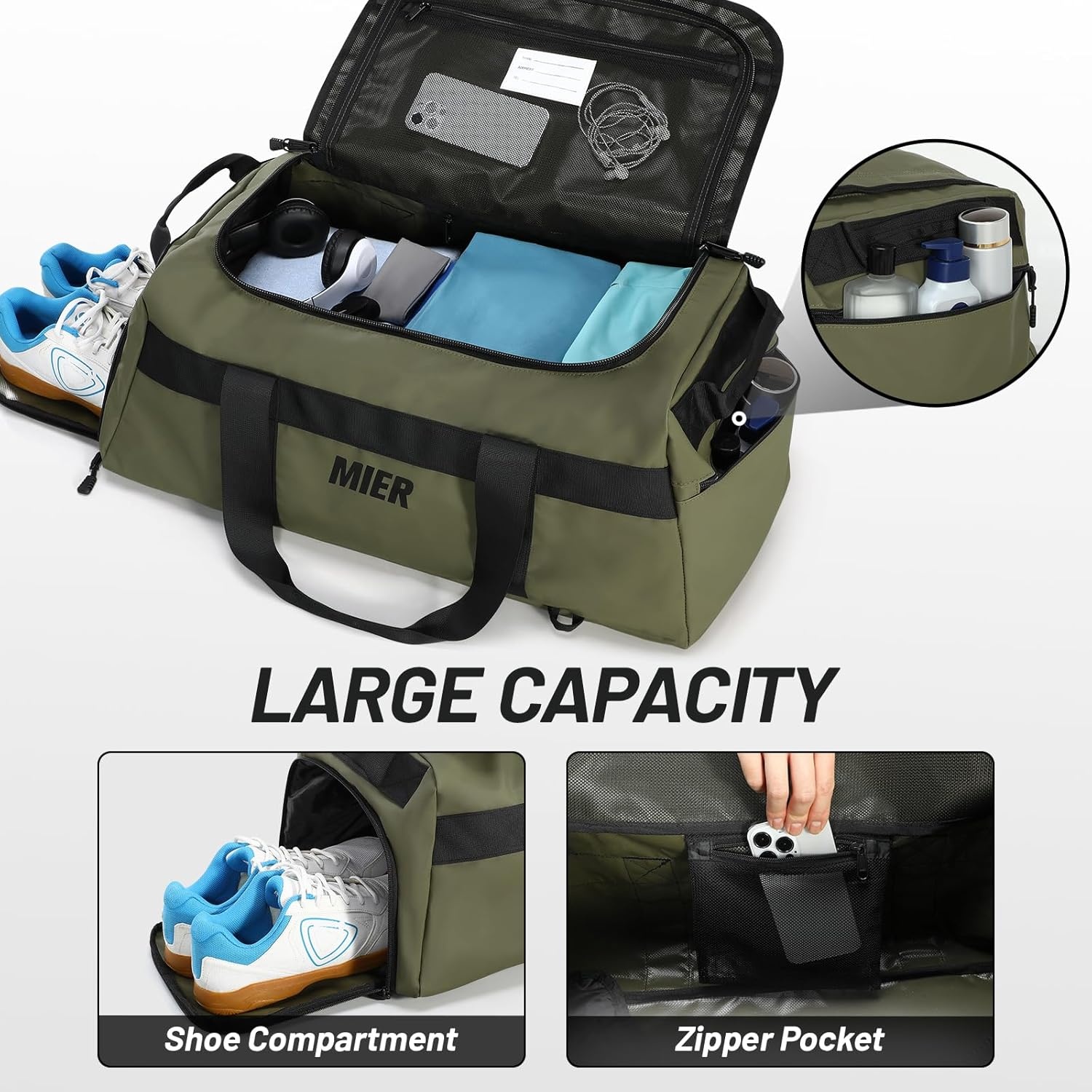 image:imageMIER Gym Bag for Men Large Duffel Backpack with Shoe Compartment 60L Convertible Duffle Bags Weekender Overnight Bag for Gym Sports Travel Dark TealGreen