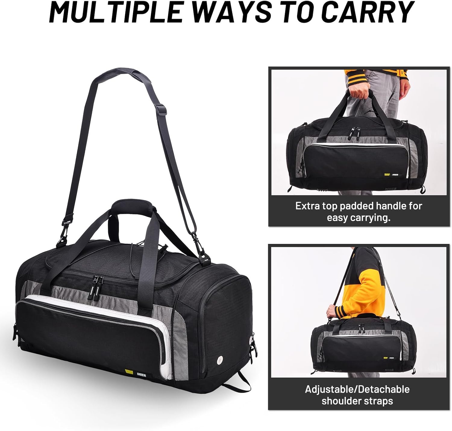 image:imageMIER Large Gym Bag for Men Sports Duffle Bag with Shoe Compartment 60L Lightweight Duffel Bags for Workout Fitness TravelBlack