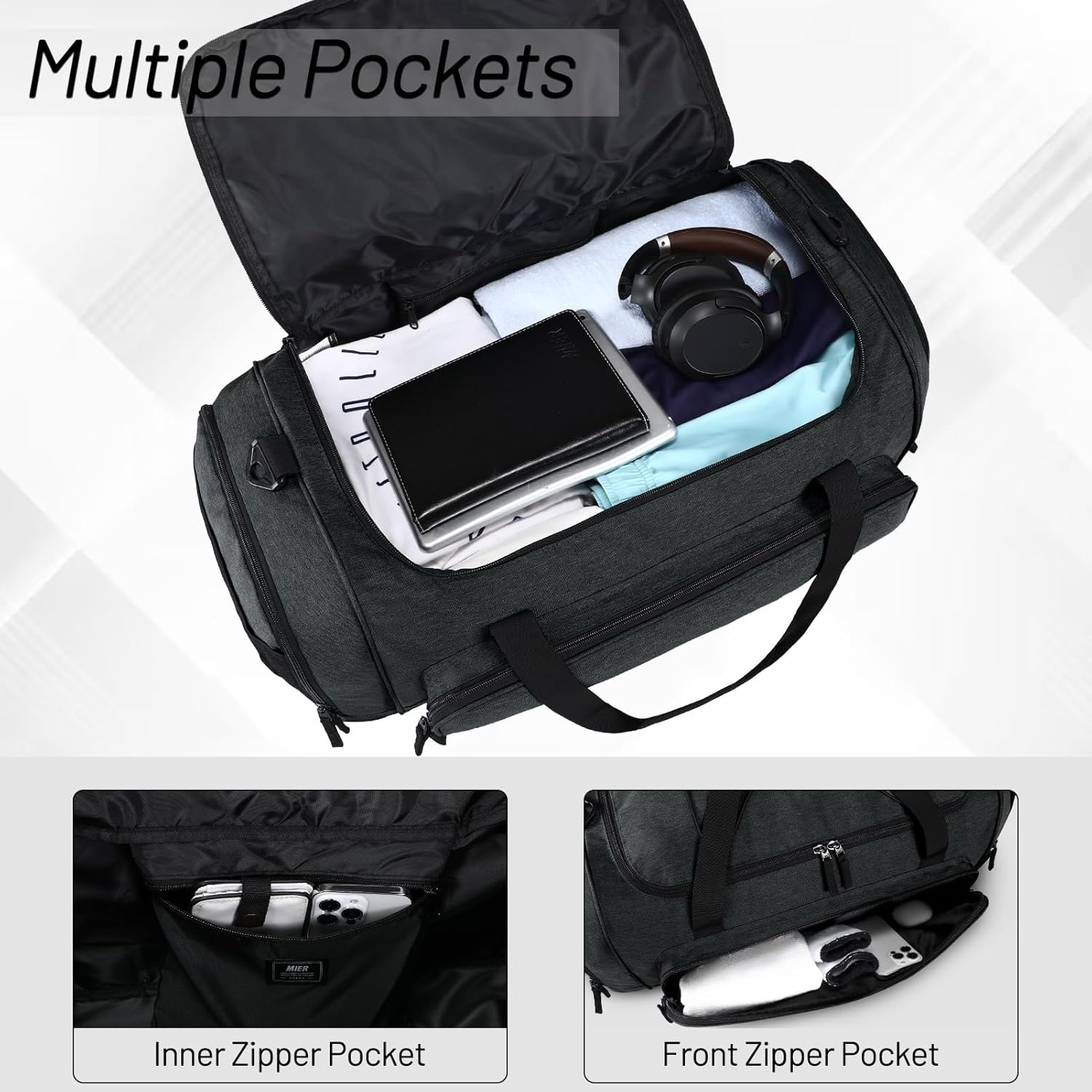 image:imageMIER Large Gym Bag for Men Sports Duffle Bag with Shoe Compartment 60L Lightweight Duffel Bags for Workout Fitness TravelDark Gray
