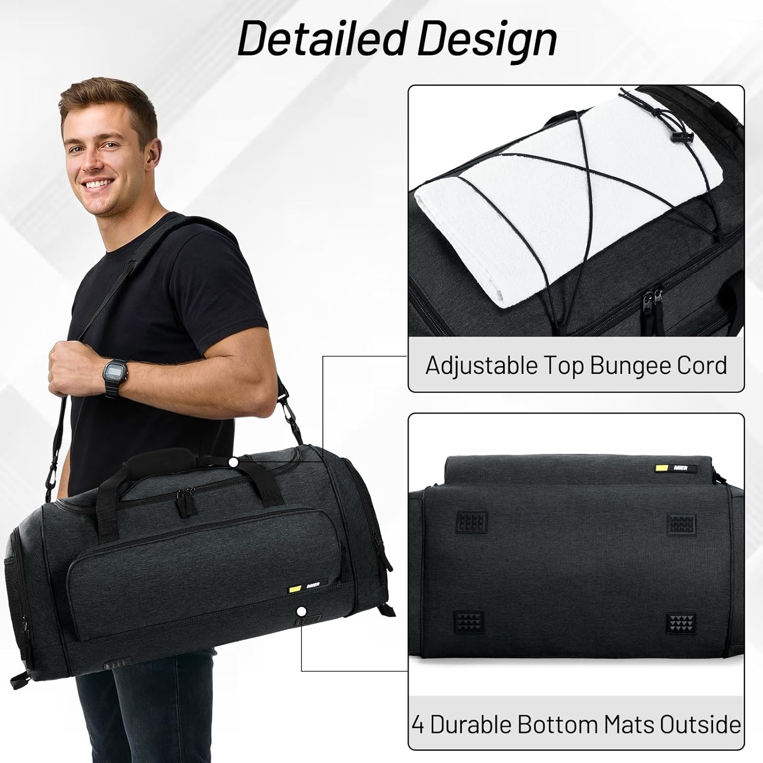 image:imageMIER Large Gym Bag for Men Sports Duffle Bag with Shoe Compartment 60L Lightweight Duffel Bags for Workout Fitness TravelDark Gray