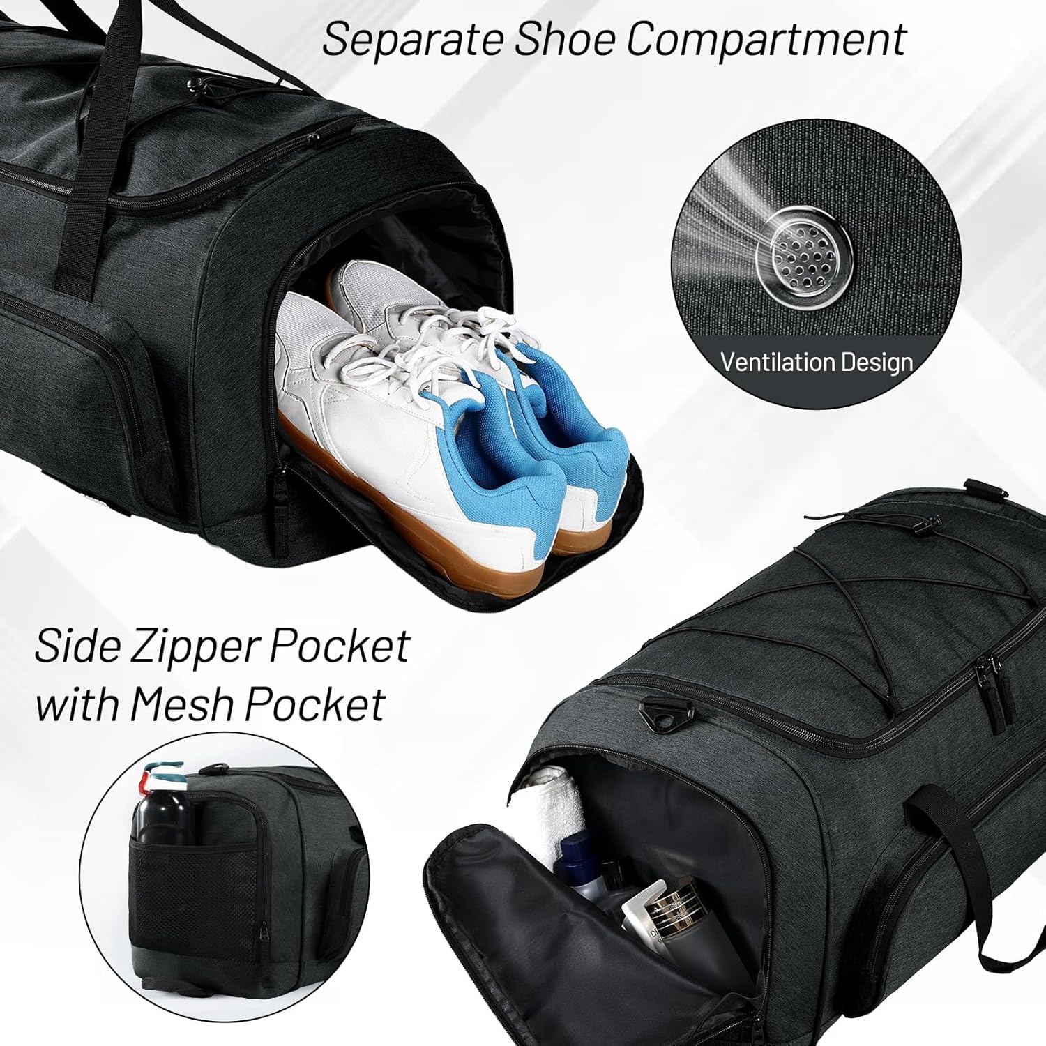image:imageMIER Large Gym Bag for Men Sports Duffle Bag with Shoe Compartment 60L Lightweight Duffel Bags for Workout Fitness TravelDark Gray