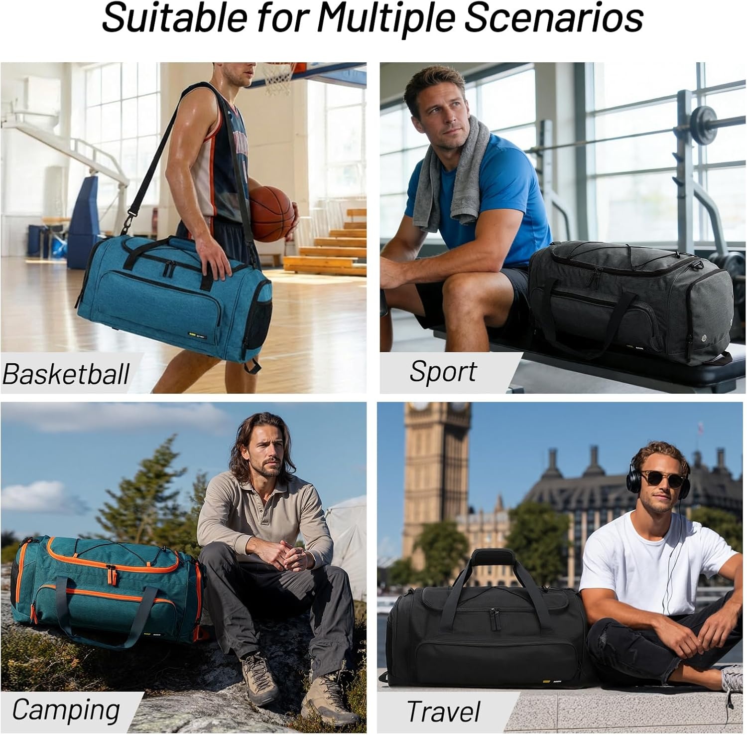 image:imageMIER Large Gym Bag for Men Sports Duffle Bag with Shoe Compartment 60L Lightweight Duffel Bags for Workout Fitness TravelDark Gray