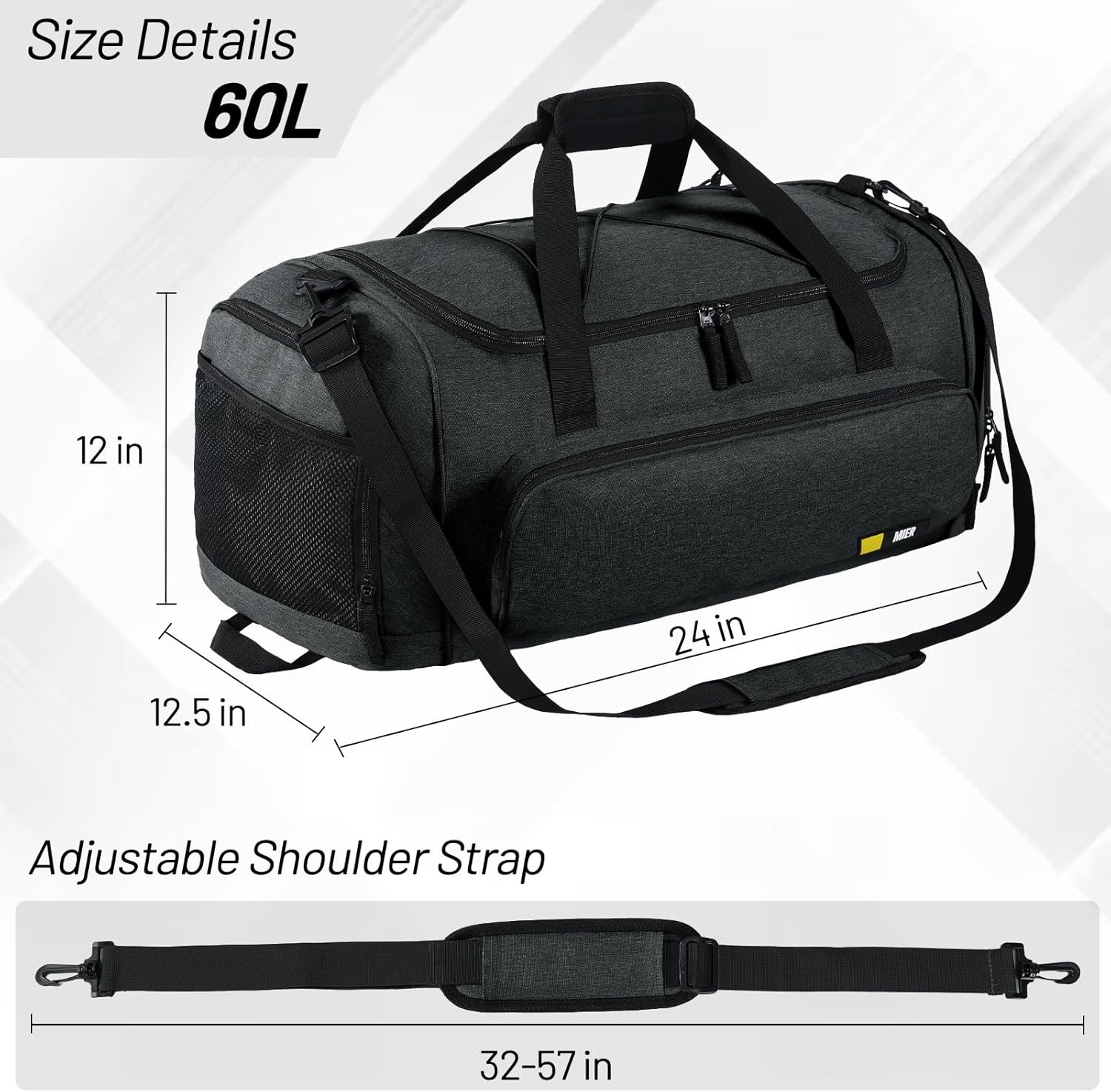 image:imageMIER Large Gym Bag for Men Sports Duffle Bag with Shoe Compartment 60L Lightweight Duffel Bags for Workout Fitness TravelDark Gray