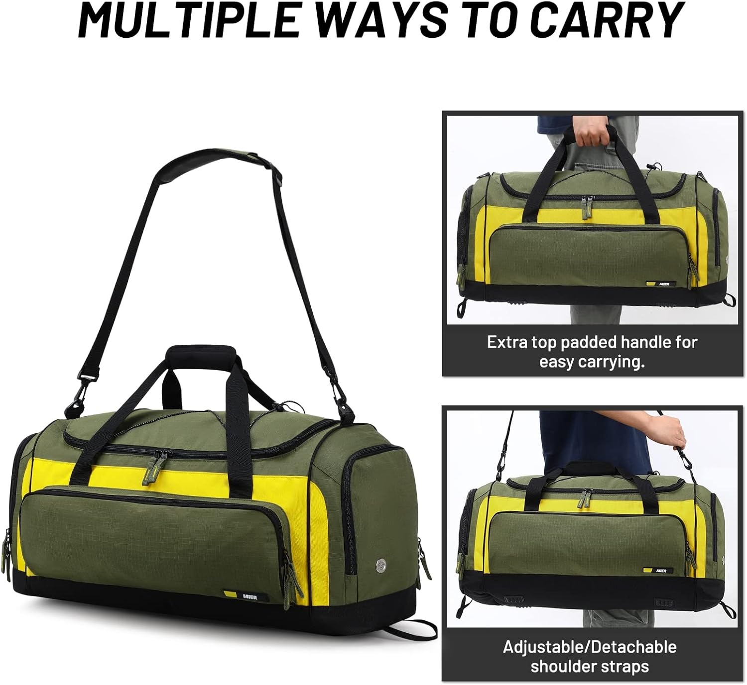 image:imageMIER Large Gym Bag for Men Sports Duffle Bag with Shoe Compartment 60L Lightweight Duffel Bags for Workout Fitness TravelGreen