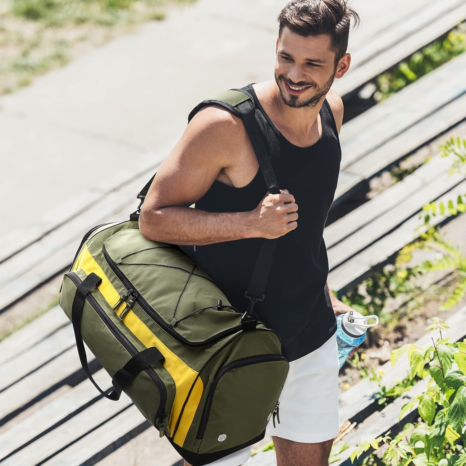image:imageMIER Large Gym Bag for Men Sports Duffle Bag with Shoe Compartment 60L Lightweight Duffel Bags for Workout Fitness TravelGreen