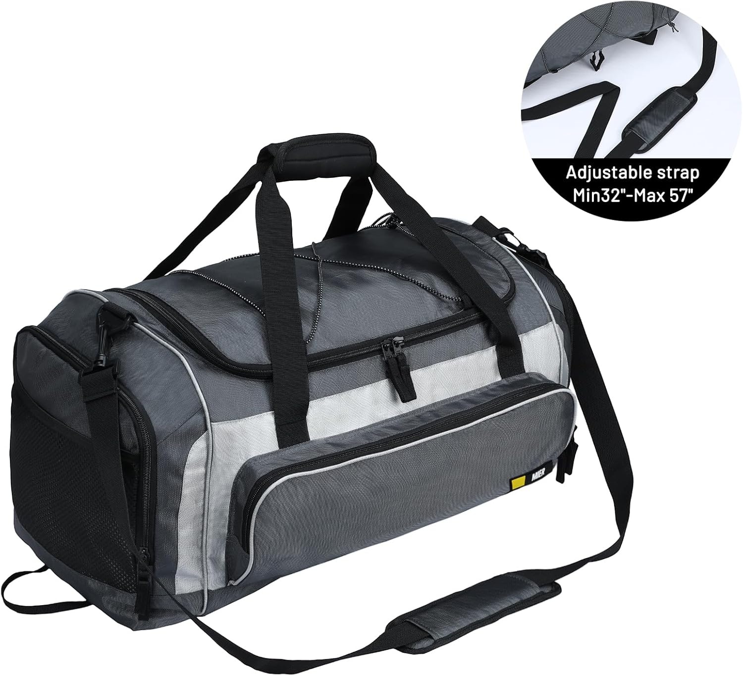 image:imageMIER Large Gym Bag for Men Sports Duffle Bag with Shoe Compartment 60L Lightweight Duffel Bags for Workout Fitness TravelGrey