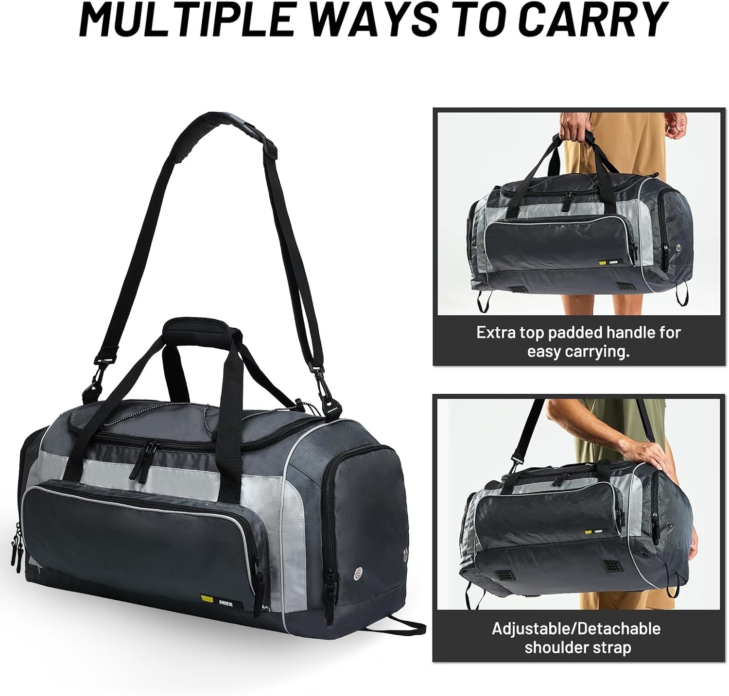 image:imageMIER Large Gym Bag for Men Sports Duffle Bag with Shoe Compartment 60L Lightweight Duffel Bags for Workout Fitness TravelGrey