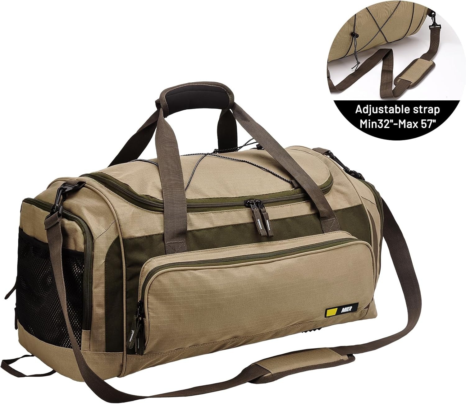 image:imageMIER Large Gym Bag for Men Sports Duffle Bag with Shoe Compartment 60L Lightweight Duffel Bags for Workout Fitness TravelKhaki