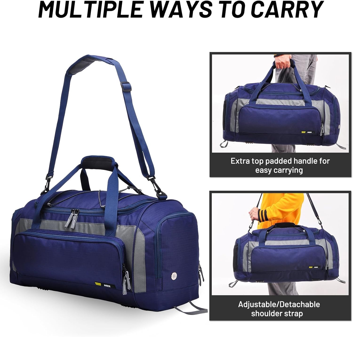 image:imageMIER Large Gym Bag for Men Sports Duffle Bag with Shoe Compartment 60L Lightweight Duffel Bags for Workout Fitness TravelNavyGrey